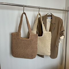 ワンショルダー無地草編みバッグ女性用手作り編みバッグ大容量トートバッグ海辺の休暇ビーチバッグ紙工芸編み