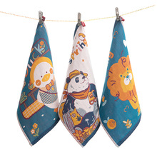 3层纱布方巾纯棉卡通可爱儿童宝宝家用挂绳洗脸幼儿园专用大方巾