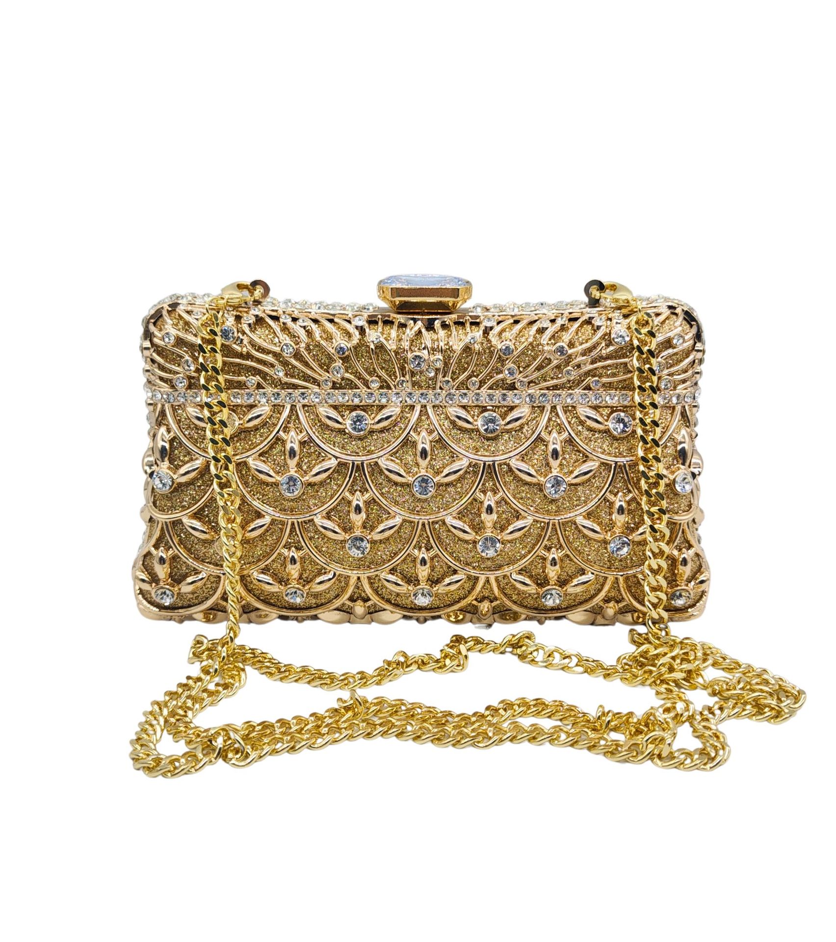 Túi clutch nữ đính đá kim cương kim loại rỗng dạ hội — Màu vàng, Cá tính đặt làm chi tiết 2