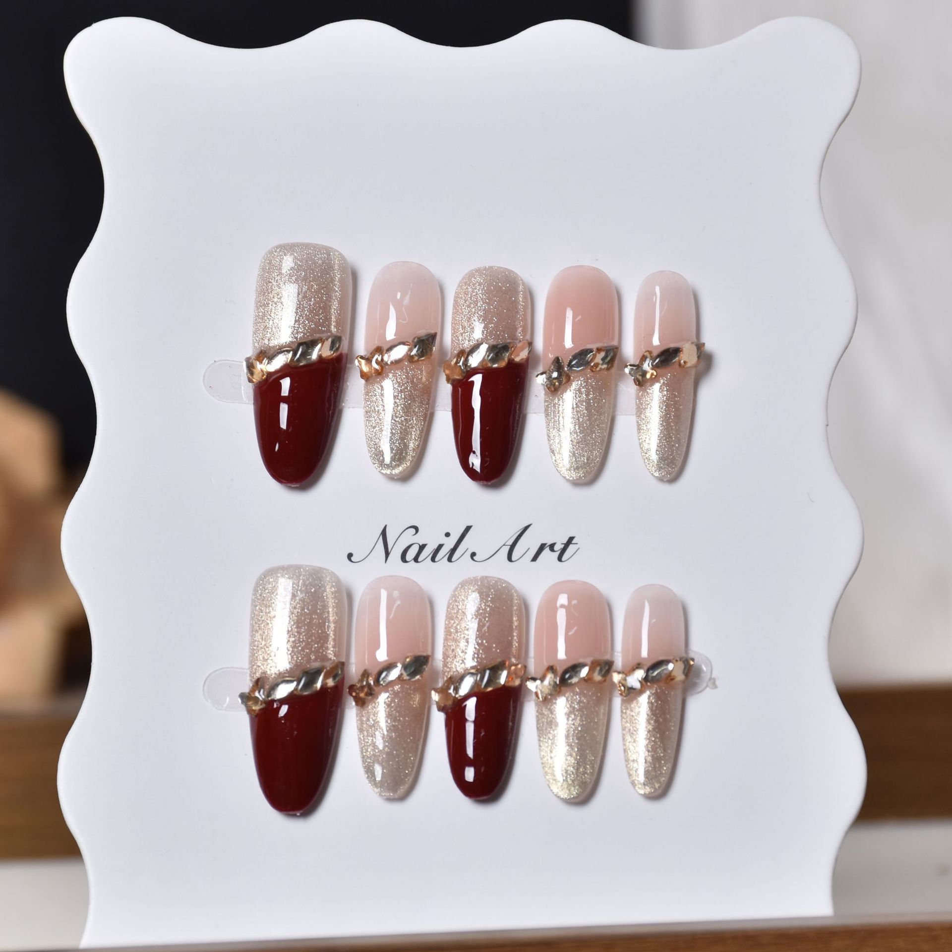 Manual puro francés ojo de gato usar manicure parche de uñas acabado vino rojo oro blanqueador parche de uñas blanqueador brillante