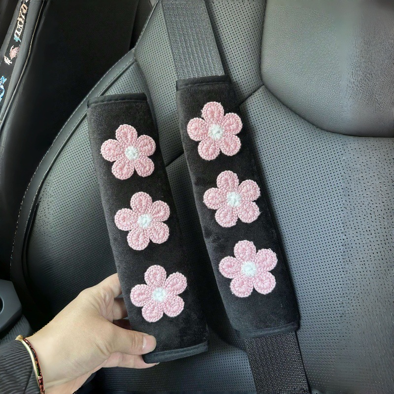 Car Seat Belt Shoulder Cover Flower Car Soft Anti-Strangle Protective Cover Lady Goddess Car Interior Decoration