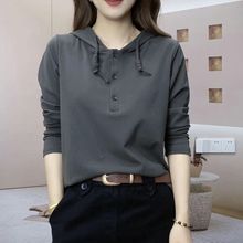 女装新款连帽卫衣秋季显瘦遮肚子休闲套头女士长袖打底T恤衫