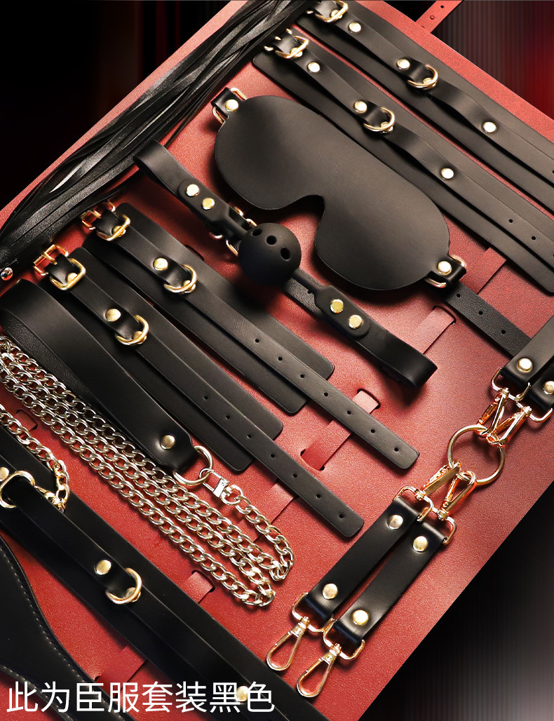 Bondage Restraint Set, 7-Piece PU Leather Kit with Handcuffs for Adults — detail image 16
