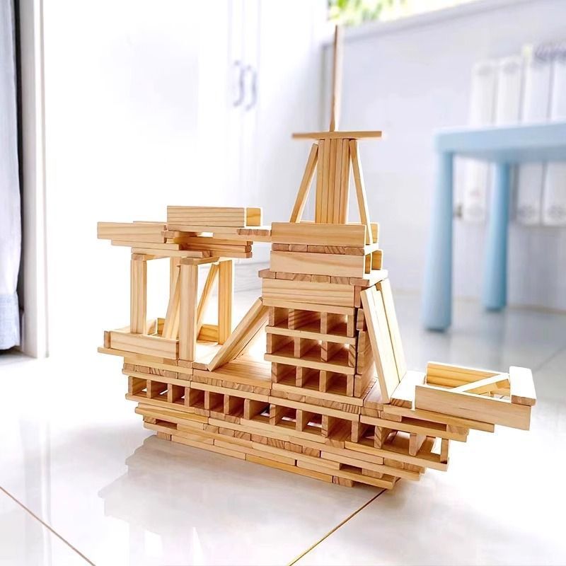 Archimedes Log Building Blocks Kaple Solid Wood Building Wood Strips Kidsren's Kindergarten Building Construction Toys