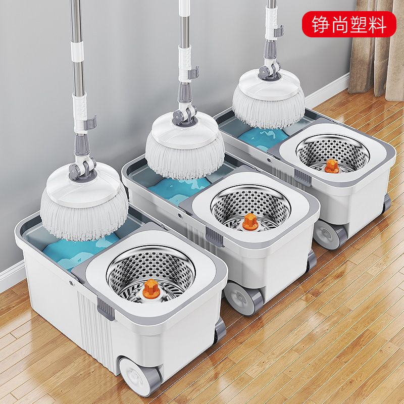 White Rotating Mop Bucket Set, Large Size, Hands-Free Floor Cleaning, One-Sweep Clean, Automatic Dehydration Mop Bucket