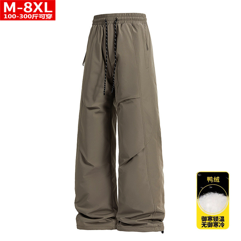Winter trendy quality men's cargo down pants, plus size, extra thick, warm, casual straight leg pants.