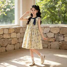 女童装度假风连衣裙夏装新款2026儿童田园碎花裙子女孩夏天沙滩裙