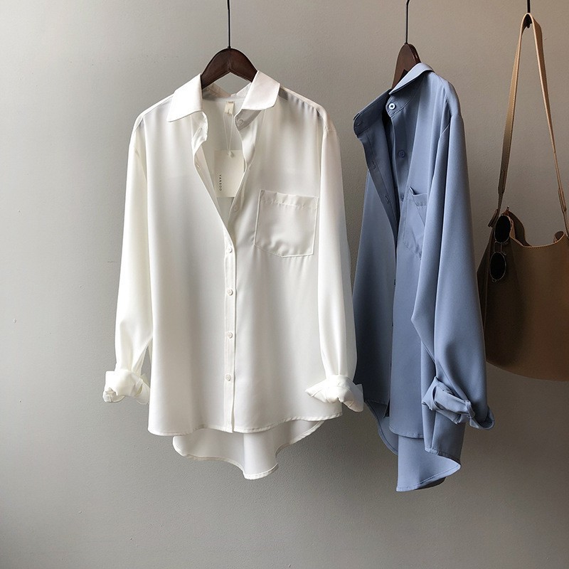 Women's Clothing Spring, summer and autumn new shirt Korean chic solid color simple temperament long sleeved lapel shirt for women_voghion.com