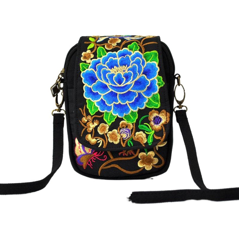 Suministro transfronterizo de Yunnan estilo étnico bolso bordado bolsas femeninas bordado crossbody MINI BOLSA Flip Cambio de teléfono bolsa