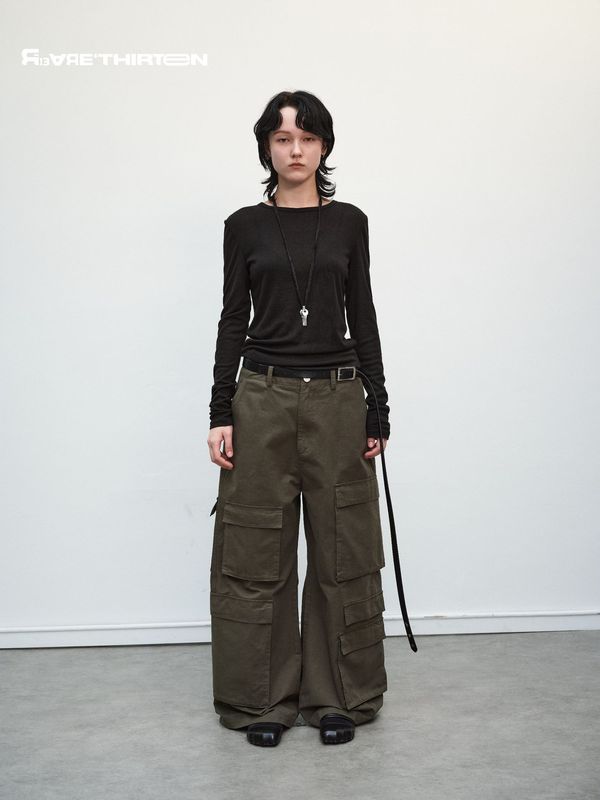 十三行R13美式复古高街多口袋工装休闲裤女oversize阔腿长裤25AW|undefined