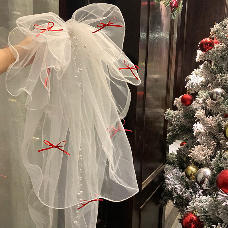 吸血鬼新娘 万圣节鬼魅新娘头纱黑白色婚纱蝴蝶结头饰领证发饰女|undefined