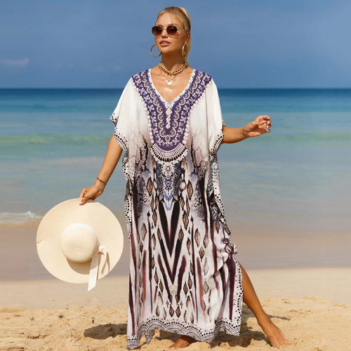19-Color Cross-Border European and American Hot-Selling Rayon Beach Cover-up Bohemian Beach Skirt Plus-Size Dress 511