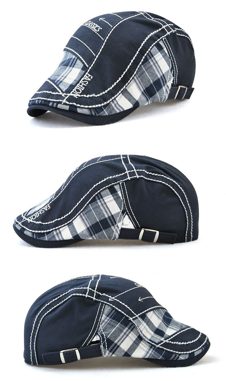 Cappello da anatra unisex in tessuto scozzese con giunture parallele a freccia ricamata con filo, visiera esterna_voghion.com