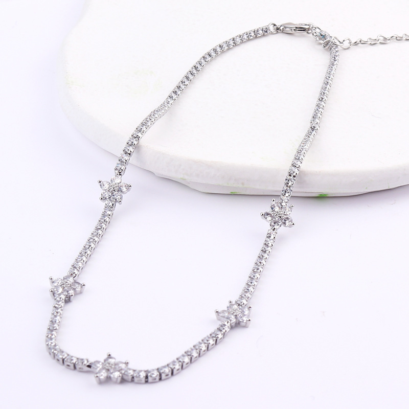 Simple Style Flower Zircon Copper Tennis Chain Choker Wholesale display picture 11
