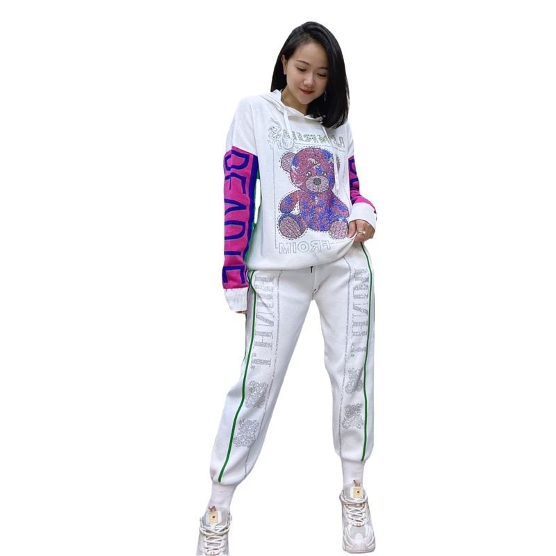 Traje de talla grande otoño nuevos pantalones de manga larga de dos piezas de mujer Comercio exterior transfronterizo Material de punto de mujer entrega de una pieza