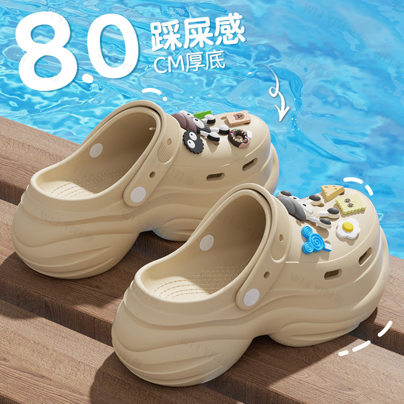 Hole shoes women's thick bottom increased 8.0cm small not sprained feet outside wear fashion non-slip breathable sandals wholesale