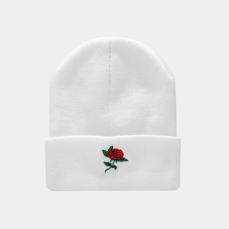 126g Weight Wool Cap Hats Type Daily Occasion Acrylic Material Letter, Rose Pattern Autumn Season Women'S Gender Embroidery Design Fashion Style Crimping Rim Women's Fashion Letter Rose Embroidery Crimping Wool Cap 9