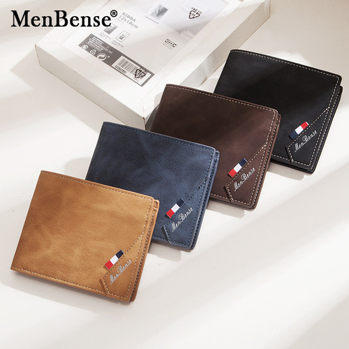 MenBense Korean style hinge silk printed men's wallet short cross-border frosted multi-card slot large capacity men's wallet
