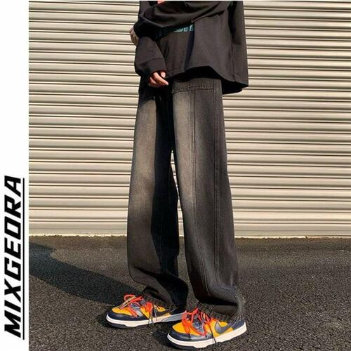 Men's Straight Leg Loose Retro Denim Jeans, Trendy Wide Leg American Street Style Casual Long Pants