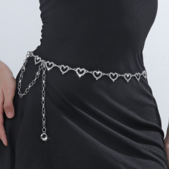 Cross-border fashion love rhinestone waist chain for women European and American summer versatile personality dress metal woven belt