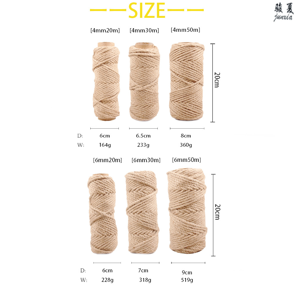 Cuerda de cáñamo de protección del medio ambiente, cuerda hecha a mano de bricolaje, decoración, embalaje, etiqueta, cuerda de cáñamo 1mm-20mm, varias especificaciones de grosor