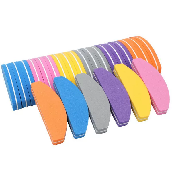 Cross-border source nail art mini small size half moon sponge file crescent double-sided polishing sponge nail file strip