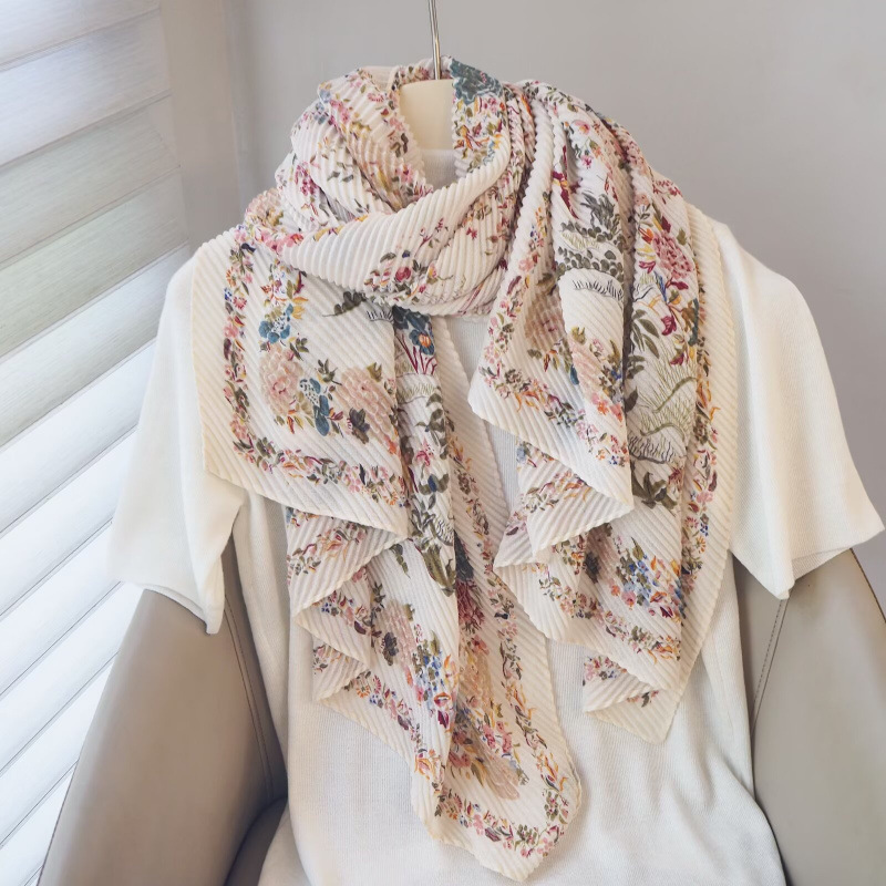 Korean-Style Cotton and Linen Scarf, Crinkled, Versatile, Autumn and Winter Style, Women's Warm and Fashionable Shawl for Autumn