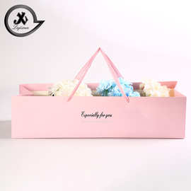 长方形鲜花盒手提袋 白卡纸手提鲜花包装袋礼品鲜花盒批发