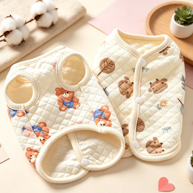 Pet Cat and Dog Clothes Autumn and Winter Pajamas Teddy Bichon Small Size Dogs Winter Baby Cotton Back Button Vest