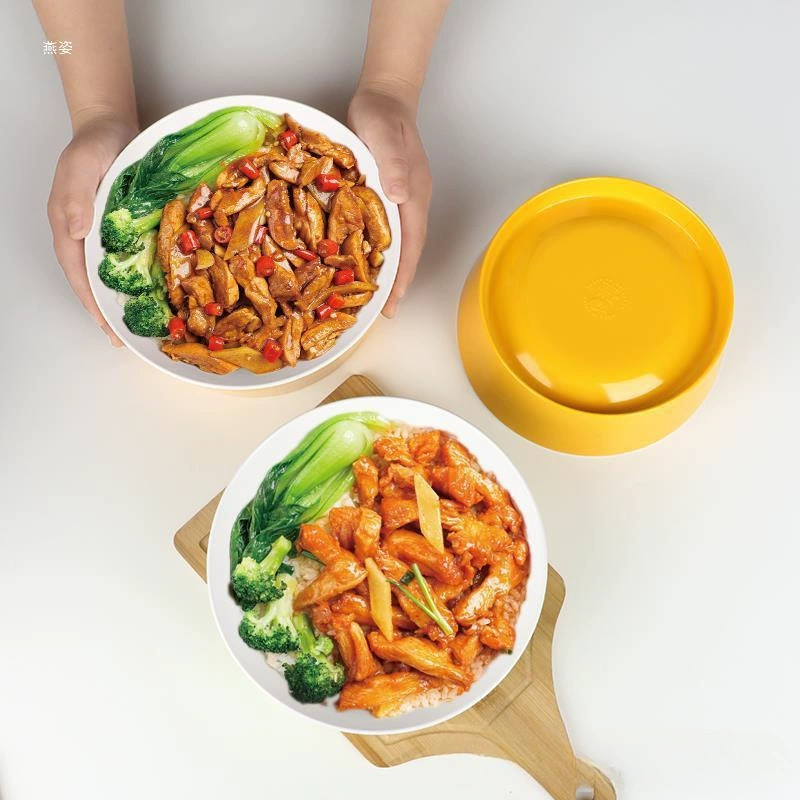 Хрустящая курица барбекю с рисовой чашей, тушеные лапки свинины с рисовой чашей, меламиновая имитационная фарфоровая миска, крышка, рис, курица, отбивная, чашка для риса, ресторан, торговец