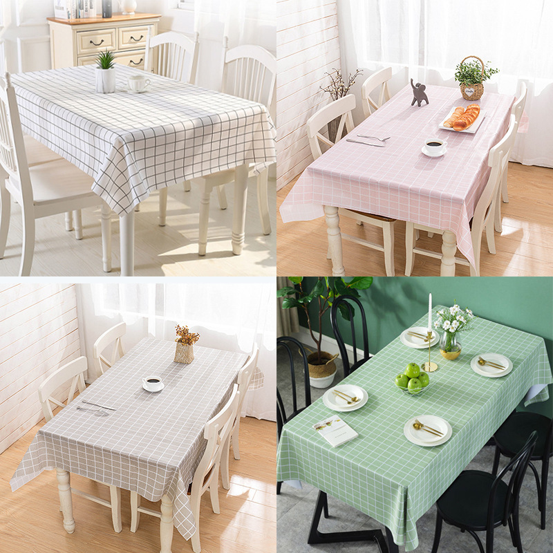 Nordic Simple Style Tablecloth Waterproof Oil-Proof Tea Table Cushion Home Plaid Wash-Free PVC Tablecloth Internet Red Tablecloth