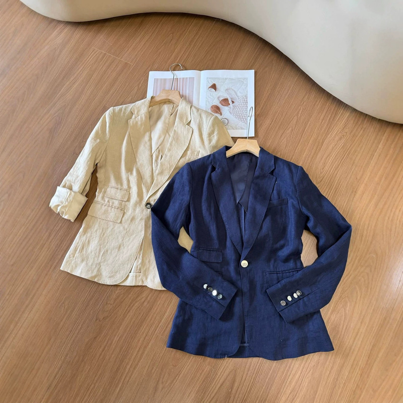 M Brand Same Style 100% Linen Blazer for Women, New Summer Fashion Slim Fit Thin Suit for Petite Figures