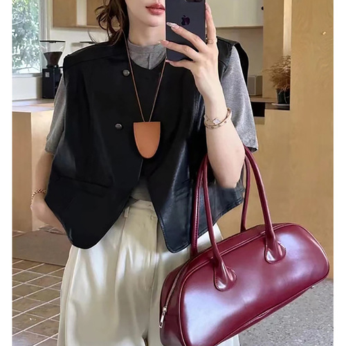 Unstructured Maternity Women's 2025 Autumn Korean Style Short Sleeveless Backless Casual Leather Maternity Jacket Outerwear Top