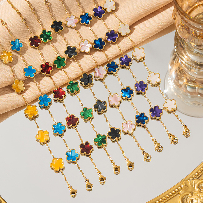 Cross-border titanium steel lucky clover five-leaf clover five-flower bracelet light luxury high-end female niche gradient stainless steel jewelry