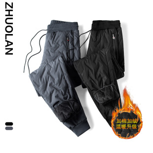 2022 Winter Large Size Fleece-lined Cropped Sweatpants Men's Fat Men's Loose Thickened Casual Pants Fat Men's Trendy All-match Leggings
