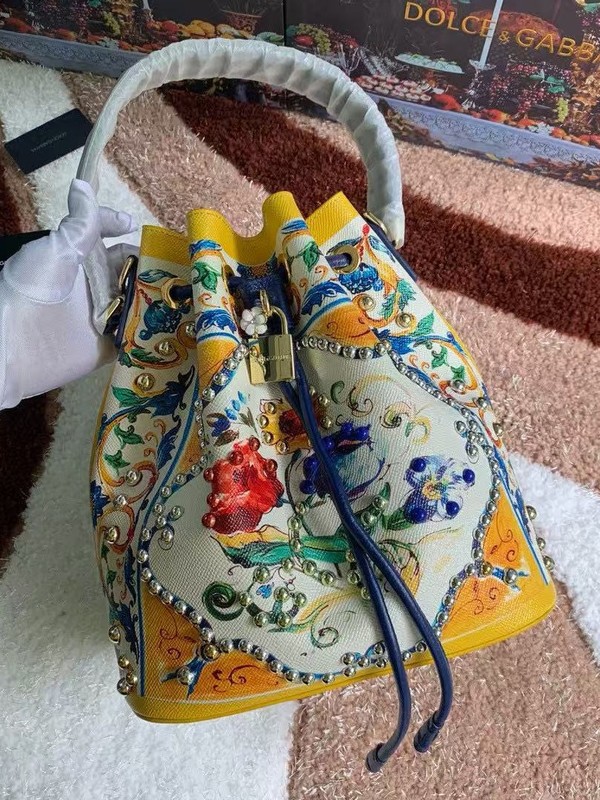 D精G美植物花卉印染锁饰手提小水桶包包女秋冬新款百搭单肩斜挎包|undefined
