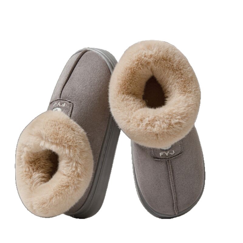 Pantuflas de algodón para mujer para invierno, aptas para uso en exteriores, con tacón cubierto, estilo botas de nieve, forradas de lana, gruesas, cálidas, peludas, zapatos de algodón para parejas, cómodas.