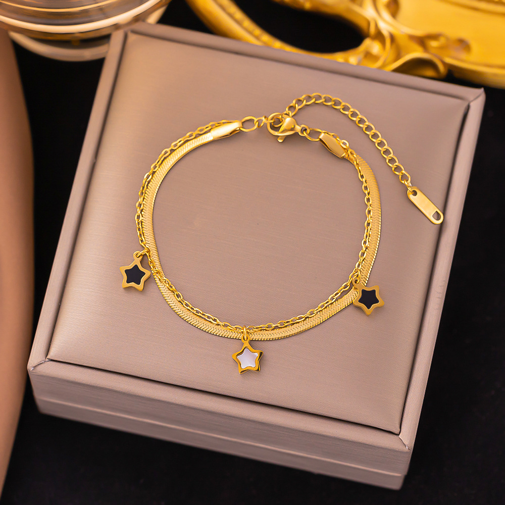 304 Stainless Steel 18K Gold Plated Basic Lady Classic Style Plating Pentagram Acrylic Bracelets Necklace display picture 3