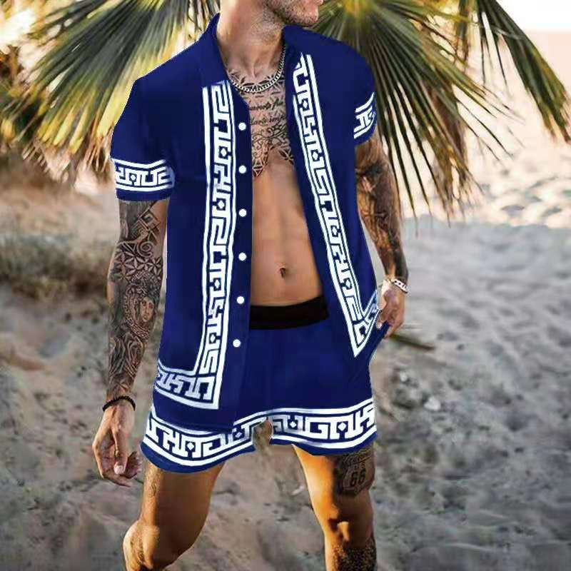 Verano 2022 Amazon AliExpress transfronteriza europea y americana de los hombres camisa casual suelta pantalones cortos de manga corta traje de playa