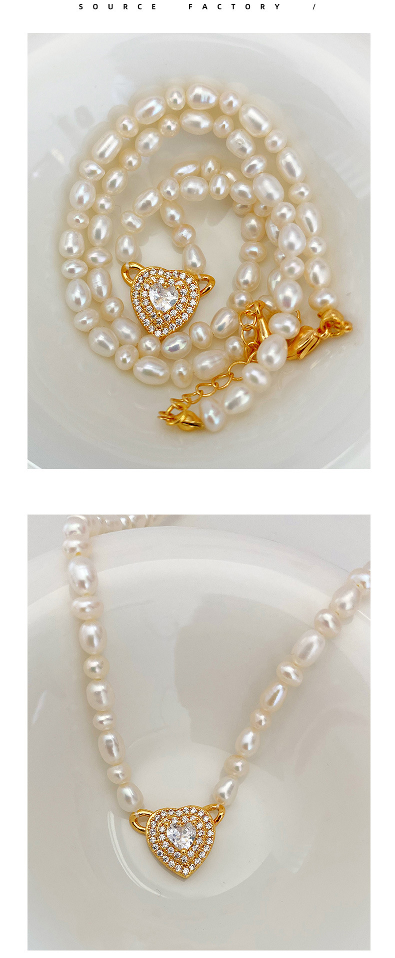 Elegant Heart Shape Pearl Inlay Rhinestones Necklace 1 Piece