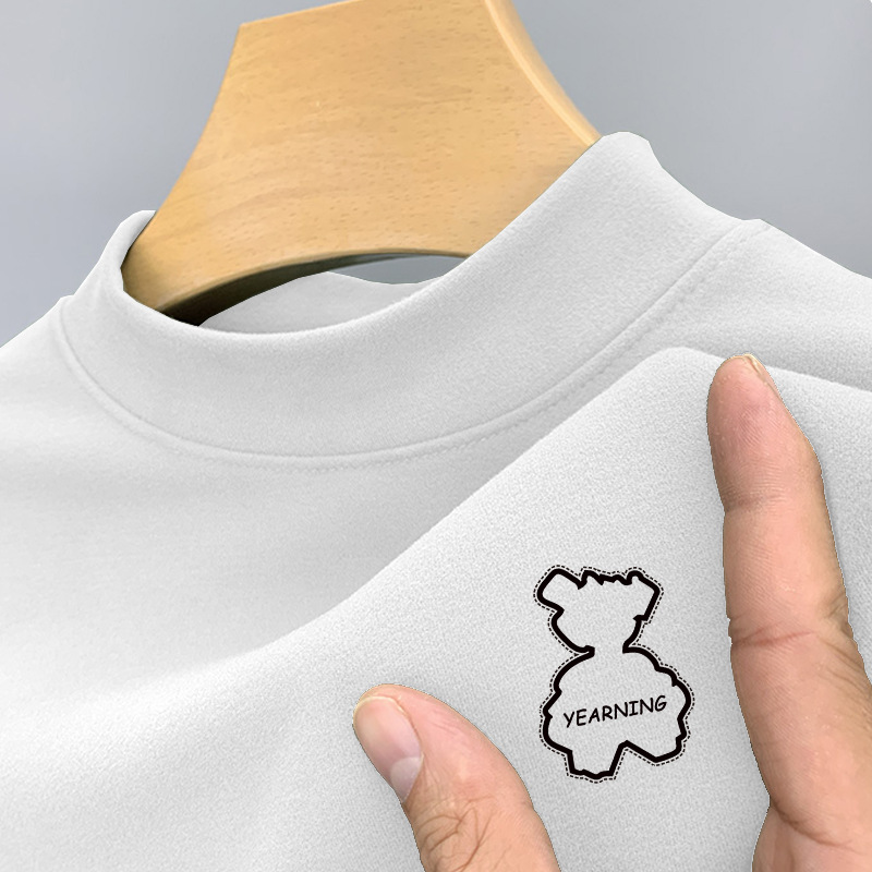 Fábrica al por mayor de alta gama juvenil simple slim fit de terciopelo a prueba de frío cálido medio cuello alto ropa interior hombres otoño camiseta