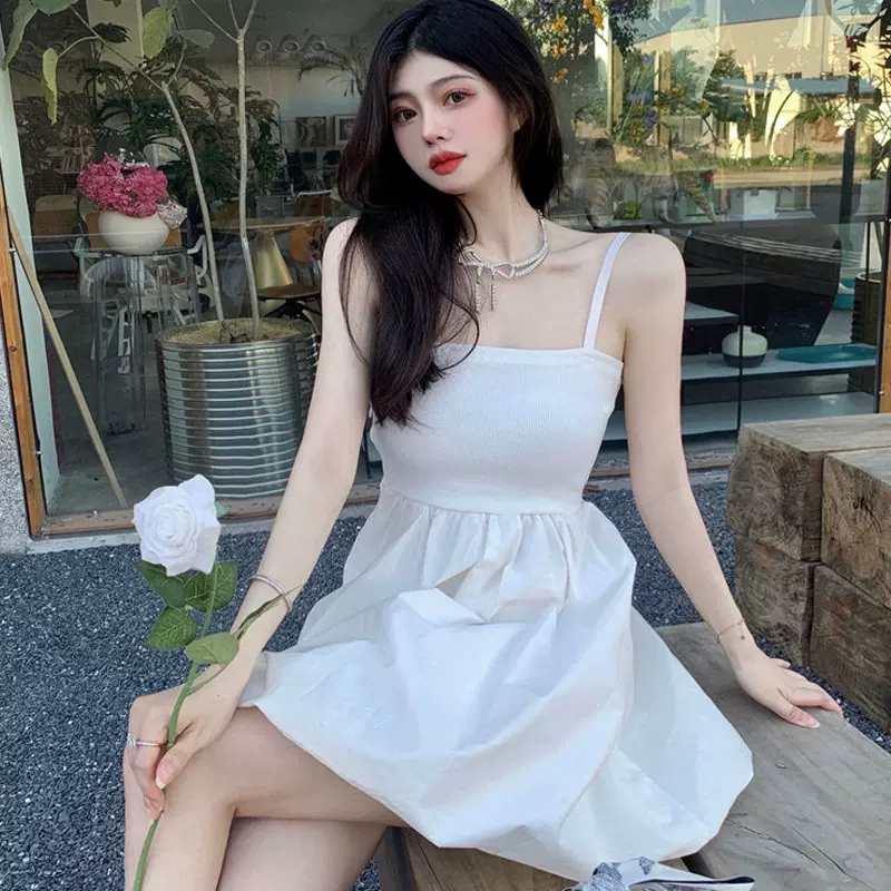 奶甜初恋小白裙法式温柔风高级感仙女蓬蓬连衣裙女夏季吊带裙子女