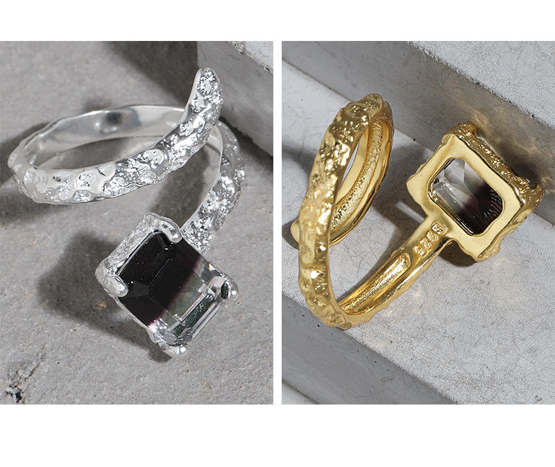 Korean version of ins niche design Wrong edge micro-inlaid synthetic tourmaline texture texture S925