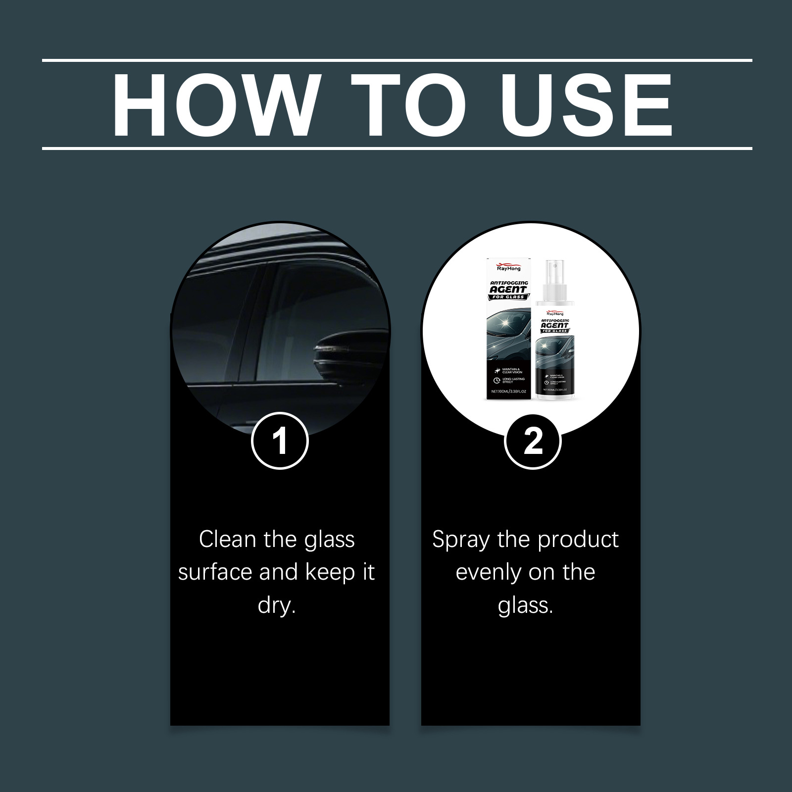 RAYHONG Car Glass Anti-Fog Agent: Cleans and defogges car windows and rearview mirrors, providing clear visibility in rainy weather
