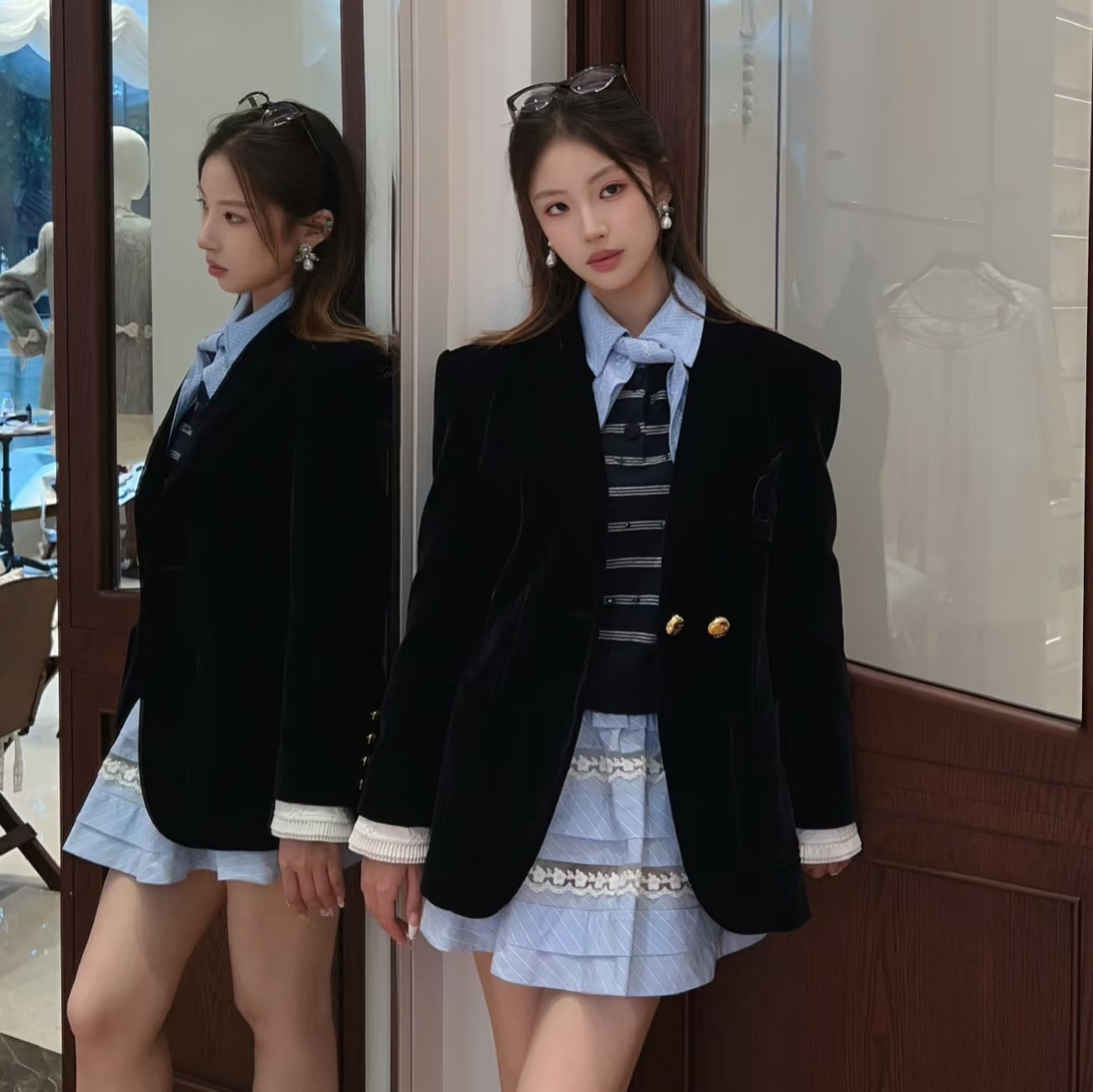 Lajia's 2026 Model In Navy Blue, Old Money Style, Silhouette-enhancing, Waist-cinching, Slimming Velvet Blazer With A_ecoleips.com