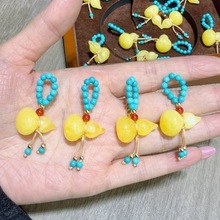 二代蜜蜡小葫芦文玩滴溜形状饱满圆润搭配菱镁矿手工制作