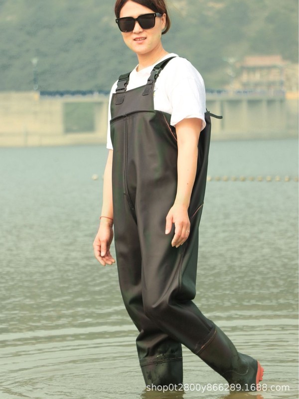 连体背带下水裤养殖雨衣套装加厚防水雨鞋雨裤男钓鱼裤捕鱼服路亚|undefined