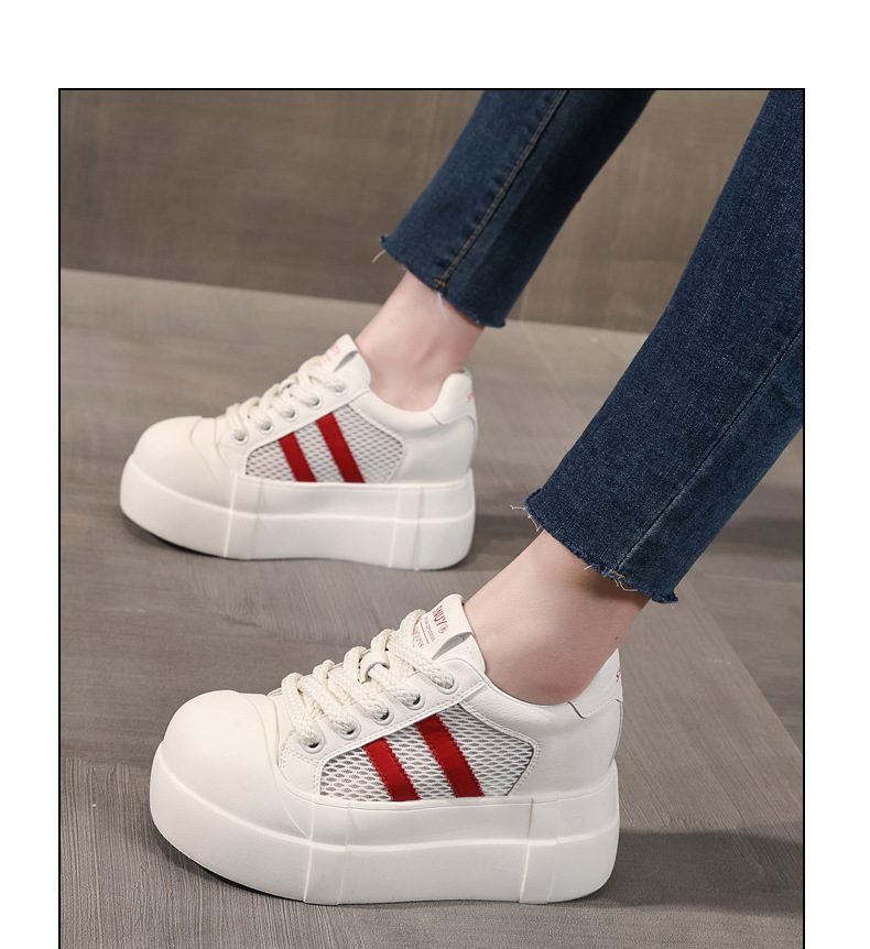Giày sneaker nữ đế dày tăng chiều cao phong cách trắng basic — Trắng Đỏ chi tiết 11