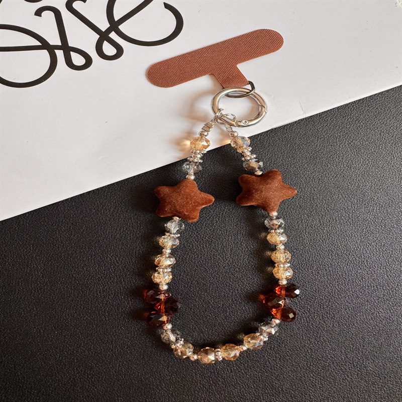 Brown flocked star phone charm, luxurious and high-end crystal phone charm, car keychain