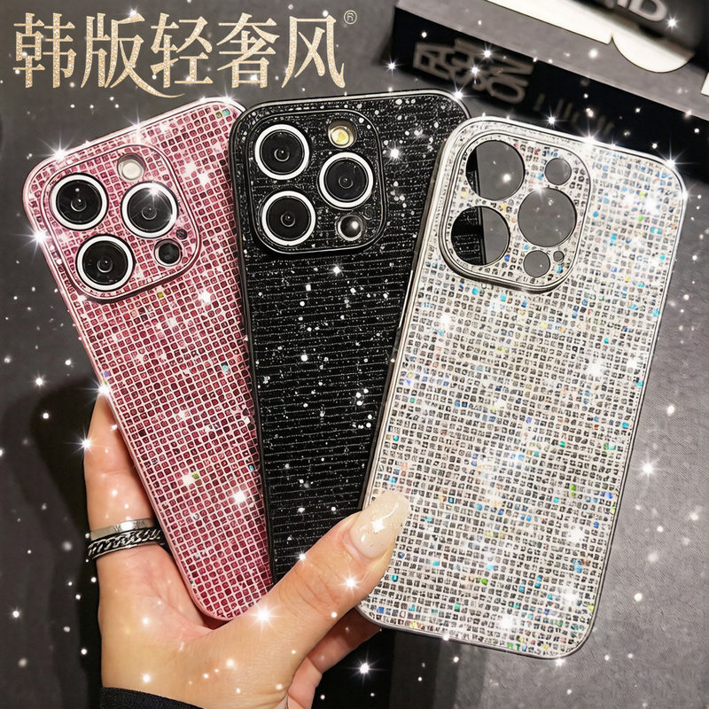 Korean-style light luxury phone case suitable for iPhone 15 Pro Max, Apple 17, with sparkling diamonds, air metallic paint, Korean version 16